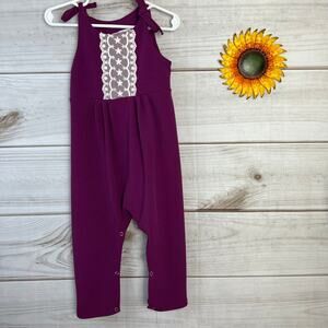 Bailey's Blossoms Purple Ribbed Lace Embellished Jumpsuit Romper Kids Size 3T